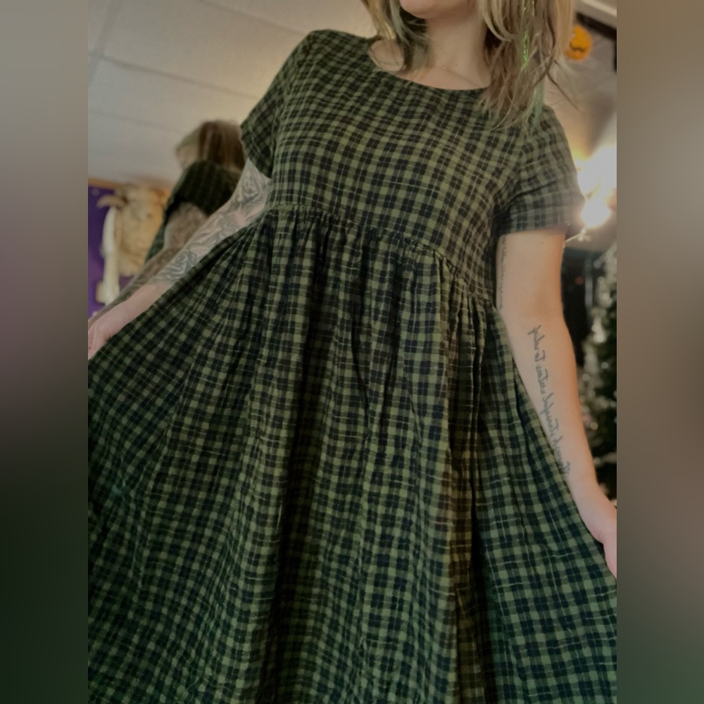 Terra Gingham Midi Smock Dress